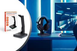 Dutch Originals Headset Stand - LED-licht - Zwart - Anti-slip - 4 USB 2.0 Ports, 12 x 12 x 25.3 cm — thumbnail 4