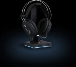 Dutch Originals Headset Stand - LED-licht - Zwart - Anti-slip - 4 USB 2.0 Ports, 12 x 12 x 25.3 cm — thumbnail 3