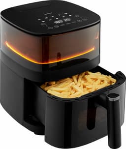 MEDION X10 XL hetelucht friteuse (5 liter XXL frituurmand, stoom voor knapperig voedsel, 1.500 watt, kijkvenster, schudalarm, digitaal bedieningspaneel, 10 automatische programma's, tot 230 °C) — thumbnail 1