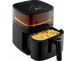 MEDION X10 XL hetelucht friteuse (5 liter XXL frituurmand, stoom voor knapperig voedsel, 1.500 watt, kijkvenster, schudalarm, digitaal bedieningspaneel, 10 automatische programma's, tot 230 °C)