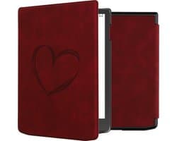 kwmobile e-reader hoesje geschikt voor Pocketbook InkPad 4 / Color 3 / Color 2 / Vivlio InkPad 4 / InkPad Color 3 hoes - Ereader flip case met standaard - Kunstleren e reader cover - Brushed Hart design in donkerrood