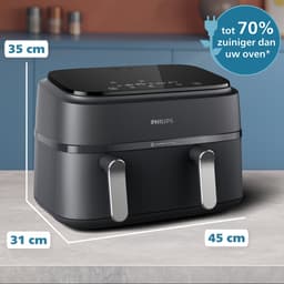Philips 3000 Series Dual Airfryer - NA351/00 - Dubbele Mand - 9L - Tot 6 Personen - Zwart/Zilver — thumbnail 8