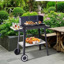 Rumi barbecue - Houtskoolbarbecue - Houtskoolbbq - cilindervorm - Outsunny Barbecue - Houtskool Hoogte Grills - Verstelbare Planken Wielen barbecue- afmeting barbecue 83X37X87 Cm — thumbnail 5