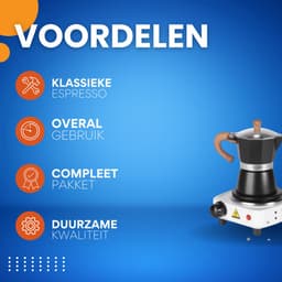 Espresso Tavien - koffiemaker - Zwart - Percolator - Moka pot - Met Koffiemolen - Camping en thuisgebruik — thumbnail 2