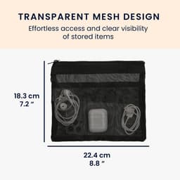 kwmobile Mesh reisorganiser - accessoire organiser - gaasvak voor mobiele telefoon kabel power bank harde schijf oplader - ritsvak - zwart. — thumbnail 4