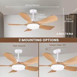 RFWR® Plafondventilator met verlichting en afstandsbediening, 106 cm, stille DC-motor en dimmer — thumbnail 2