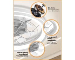 RFWR® Stille plafondventilator met licht en afstandsbediening, 48 cm, dimbaar, moderne ronde ventilator voor slaapkamer en woonkamer