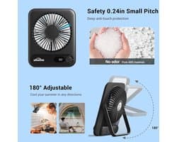 RFWR® Draagbare Mini USB Ventilator met 5000mAh - Fluisterstil, 100 Snelheden, 24u Autonomie, Snelladen via USB-C, Ideaal voor Thuis, Camping en Reizen