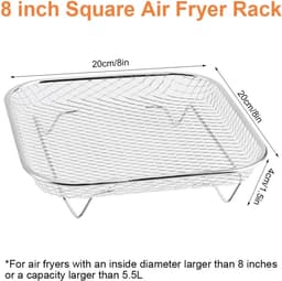 304 RVS airfryerrek - 20,4 cm koven voor heteluchtfriteuse - vierkant airfryer-rooster - stapelbaar rek voor heteluchtfriteuses met een inhoud van meer dan 5,5 l en accessoires — thumbnail 8