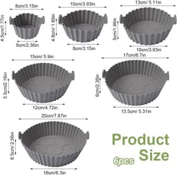 6 Stuks Siliconen Pot - Siliconen Vorm voor Heteluchtfriteuse - 6 Maten Siliconen Inzetstuk voor Heteluchtfriteuse - Air Fryer Siliconen Liner Geschikt voor Ovens en Magnetrons — thumbnail 6