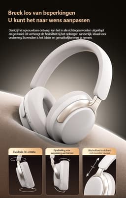 Gloovon® Draadloze Koptelefoon - Active Noise Cancelling (ANC) & Bluetooth 5.3 - 24 Uur Batterijduur - Inklapbaar Over Ear Design - Zilver — thumbnail 2