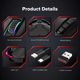 Redragon M910-KS RANGER LITE RGB 2.4G Wireless/Wired Double Modes Gaming Muis 8000 DPI met Rapid Fire knoppen - Zwart — thumbnail 4