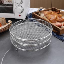 Luchtfriteuse rek - Rond roestvrij stalen dehydrator accessoires - 3 lagen stapelbaar - met silicone voeten en tong - geschikt voor 4.8L-6.6L toren. — thumbnail 7