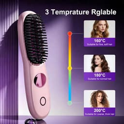 Draagbaar, draadloos, elektrisch, anti-verbranding, verwarmingsborstel met lcd-display, oplaadbaar, voor alle haartypes, geschikt voor reizen en thuis (roze) — thumbnail 3