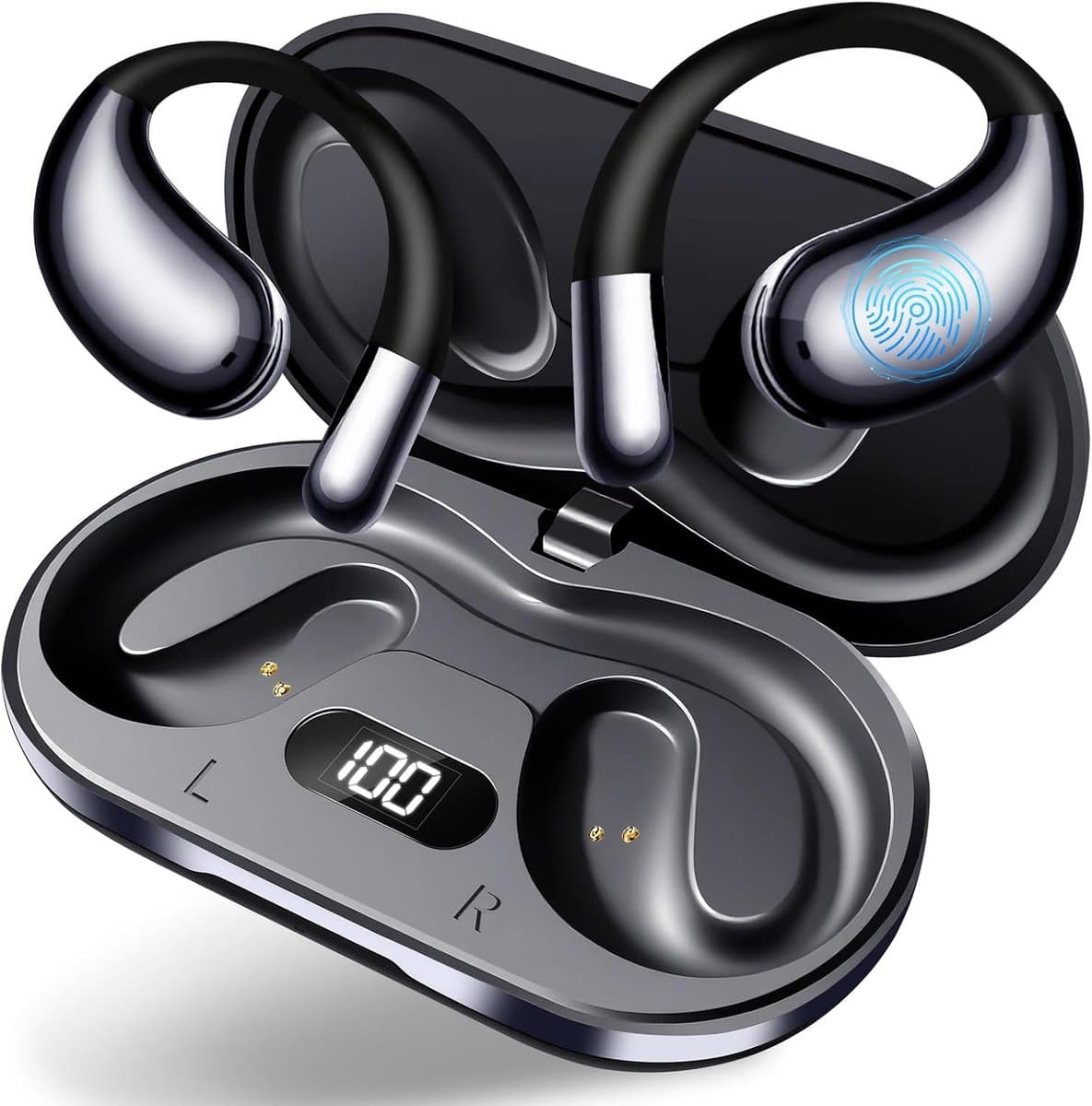 Open Ear Bluetooth Oordopjes, Draadloze Sport Oordopjes met Oorhaak, Bluetooth 5.4, IPX7, 50 uur Speeltijd, ENC Mic, LED Display, Koptelefoon voor Hardlopen Fitness — afbeelding 1