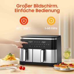 Heteluchtfriteuse Dubbele Kamer - XXL Airfryer - Gezond Koken - Sync Finish Dual Cook - 11 Liter Totaal - Zwart — thumbnail 3