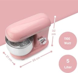 Thuys - Keukenmachine Roze - 1100W - 5 Liter RVS Kom - Spatbescherming - voor Kneden - Mixen en Bakken Thuis — thumbnail 2