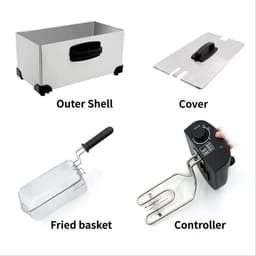 Elektrische Frituurpan - Friteusepan Airfryer - Thuis Frituren - Roestvrij Staal - 3 Liter - Zilver — thumbnail 2