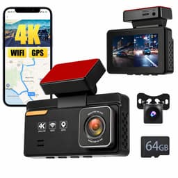 SnelShoppen - 4K Dashcam Voor en Achter Met Wifi, GPS, Dual Lens 4K + 1080P, 3 Inch IPS Mini Autocamera, Inclusief 64 GB SD-kaart, Parkeerbewaking, Na — thumbnail 1