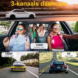 Dashcam voor auto - Zwart - 3.16 inch scherm - 3-Lenzen 4K+1080P met Nachtzicht en G-Sensor - Voor Personenauto's — thumbnail 5
