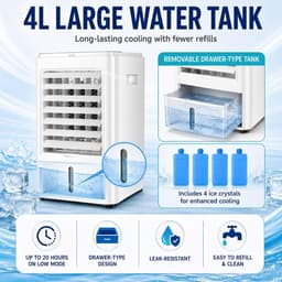 Draagbare Luchtkoeler - Mobiele Airco Ventilator - Auto Verkoelen - 4-In-1 Functie - 4 Liter Tank - Wit — thumbnail 5