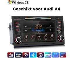 Junsun Wince 6.0 Autoradio met CD DVD Speler Geschikt voor Audi A4 8E 8H B6 B7 2000-2009, GPS-Navigatiesystem, Bluetooth, RDS, DSP, SWC, FM, 7-inch Touchscreen, Plug & Play met scherm