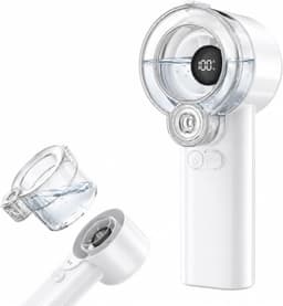 LISM-2-in-1 handventilator met sproeifunctie, draagbare waternevelventilator (oplaadbaar, met 5 snelheden en led-display), persoonlijke mini-koelventilator met afneembaar waterreservoir, zomercadeau Geschikt voor mannen en vrouwen - wit — thumbnail 1