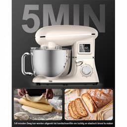 SHANNA Digitale Keukenmachine – 1600W Zuiver Koper – Standmixer – Bakmachine - 6,2L RVS Mengkom – Met LCD Timer, Deeghaak, Garde en Complete Bakaccessoires – Crèmewit — thumbnail 4