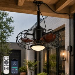 Rosnek Plafondventilator met Lamp voor Buiten - IP65 Waterdichte Ventilator ∅ 50 cm - stille DC-moto - Ventilatorlamp met 5M Stekker, App en Afstandsbediening - 6 Snelheden - Dimbare - Zwart - Voor Terras, Pergola, Gazebo en Balkon — thumbnail 1