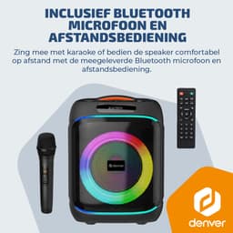 Denver Bluetooth Speaker Party box - Discolichten - Partyspeaker incl. draadloze microfoon & afstandsbediening - Luidspreker - 6,5" woofer - BPS170 — thumbnail 4