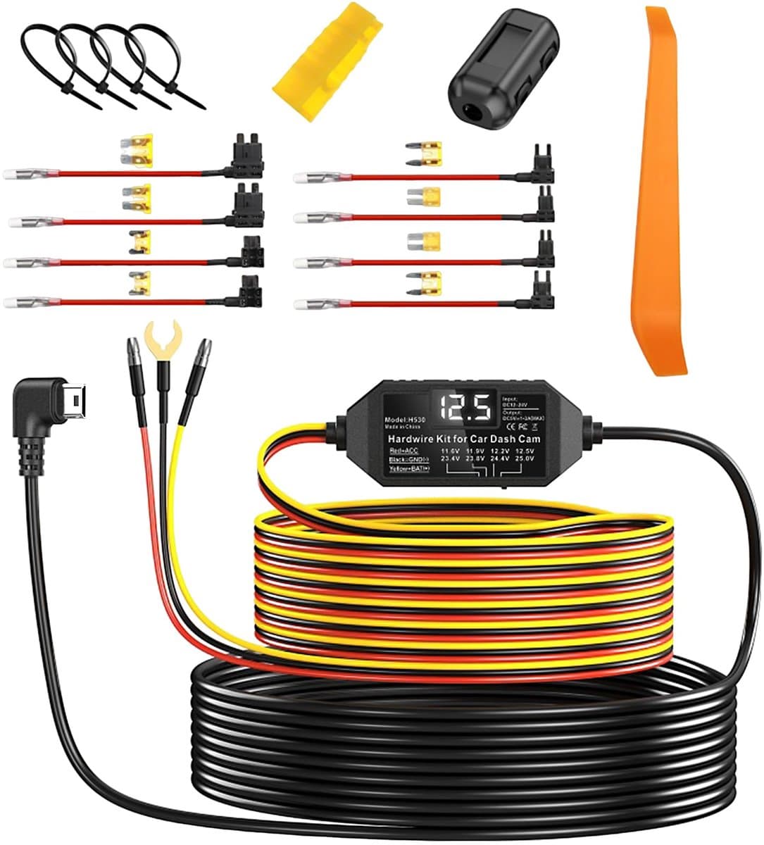 Fokelyi Dashcam Hardwire Kit - Accustroom - Constante Voeding - 12-24V Type-C - voor auto - laagspanningsbeveiliging - 24-Uurs Bewaking — afbeelding 1
