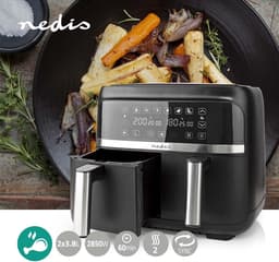 Heteluchtfriteuse Dubbel - Airfryer Duo - Gezond Koken - Twee Manden SYNC - 7.6 Liter - Zwart — thumbnail 2