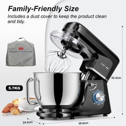 SnelShoppen - Krachtige Keukenmachine 2000W - 3-in-1 Food Processor met 6 Snelheden, 8L RVS Kom, Kneedhaak, Garde & Spatdeksel voor Perfecte Deegberei — thumbnail 3