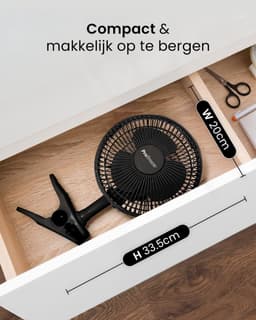 Ventilator 20 cm met 2 Snelheden – Stil, 360° Draaibaar en 100° Kantelbaar – 15W – Zwart — thumbnail 5