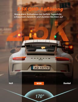 SnelShoppen - Dash Cam Front 1440P QHD - Mini Auto Camera Video Recorder met 170° Hoek, Nachtzicht, WDR, Parkeerbewaking en G-Sensor - Compacte Autoca — thumbnail 2