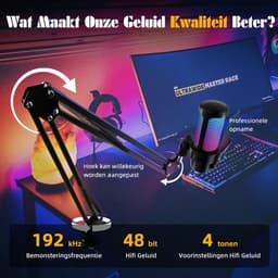 Microfoon voor PC, gamen en livestreaming‑ Microfoon met Arm‑ RGB Verlichting‑ Noise‑cancelling condensatormicrofoon met Mute, Gain en Monitoring — thumbnail 5