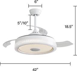 HAUSS SPOLE Plafondventilator Met Verlichting - 106,68 cm - Dimbaar RGB Licht En Bluetooth Luidspreker - PC - Wit - Voor Woonkamer En Slaapkamer — thumbnail 4