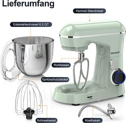 SnelShoppen - Keukenmachine Kneedmachine 1400W Deegmachine 6L RVS Kom 10+ P-niveaus Roermachine met Garde, Deeghaak en Spatbescherming voor Bakken — thumbnail 2