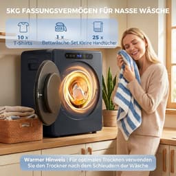 Sogiol® wasdroger - Luchtafvoerdroger 5 kg - 1000 W compacte vrijstaande wasdroger met voorlader - roestvrijstalen trommel - timer - blauw — thumbnail 3
