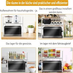 SnelShoppen - Microwave Rack, Magnetron Stand, Carbon Staal, Keuken Werkblad, Sterk en Stabiliteit, Wit, 2-Niveaus, Voor Magnetrons en Keukenapparaten — thumbnail 3