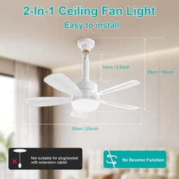 Plafondventilator met Lamp - Ventilatorlamp - Ruimte Koelen - 6 Snelheden - 50cm - Wit — thumbnail 4