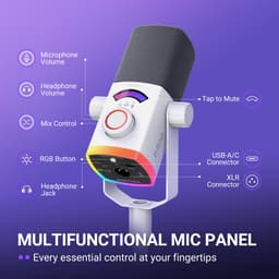FIFINE AM8 PROS - USB / XLR Studio Microfoon - Geschikt voor PC/PS4/PS5 - RGB - Podcast - Gaming - Streaming - Wit — thumbnail 3