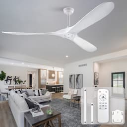 Re-purelife® Koel Zomer Collectie Plafondventilator 176 cm Wit - 3 Massief Houten Bladen - Zonder Verlichting - Met Afstandsbediening - 6 Snelheden, Omkeerbare Motor en Geheugenfunctie - voor winter en zomer — thumbnail 1