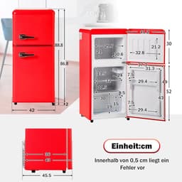 Koelkast met vriesvak - Vriescombinatie Dubbeldeurs - Voedsel bewaren - Dubbele zone isolatie - 60 Liter - Rood — thumbnail 3
