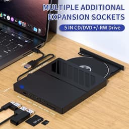 Externe Cd/Dvd Station - Draagbare Brander - Bestanden Overzetten - Met 6 Extra Poorten - USB 3.0 - Zwart — thumbnail 5