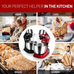 Keukenmachine - Standmixer Mixer - Voedsel Bereiden - Gietijzeren Behuizing - 1900W - Rood — thumbnail 5
