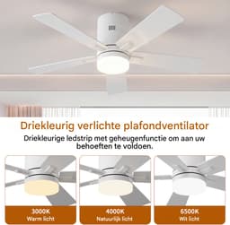 Plafondventilator met Licht 106,6 cm, Wit 5 Bladen, Stil DC Motor, LED Dimbaar & Afstandsbediening — thumbnail 5