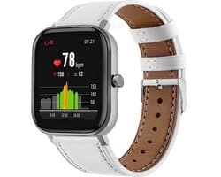 Strap-it Smartwatch bandje leer - geschikt voor Xiaomi Amazfit GTS 1-2-3-4 - Mini / Bip / Bip S / Bip Lite / Bip U Pro / Amazfit GTR 42mm - wit