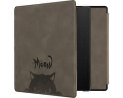 kwmobile e-reader hoesje geschikt voor Amazon Kindle Oasis 10. Generation hoes - Ereader flip case met standaard - Kunstleren e reader cover - Kat Meow design in grijs / zwart