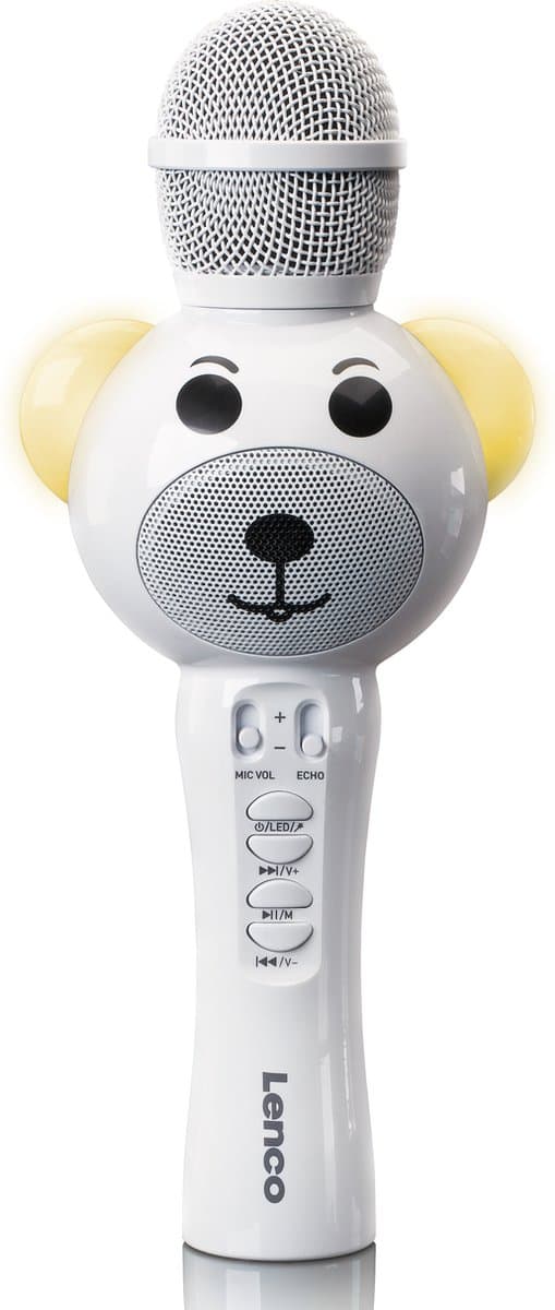 Lenco BMC-060WH - Karaoke microfoon met Bluetooth, Micro-SD kaart en AUX-uitgang - Ingebouwde Stemvervormer en LED Verlichting - Wit — afbeelding 1